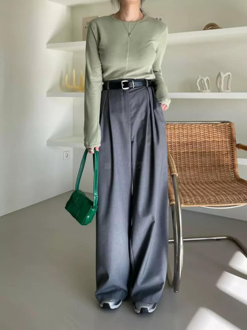 Baguette - Korean Women Fashion - #momslook - Belt Long Pants (belt set) - 2