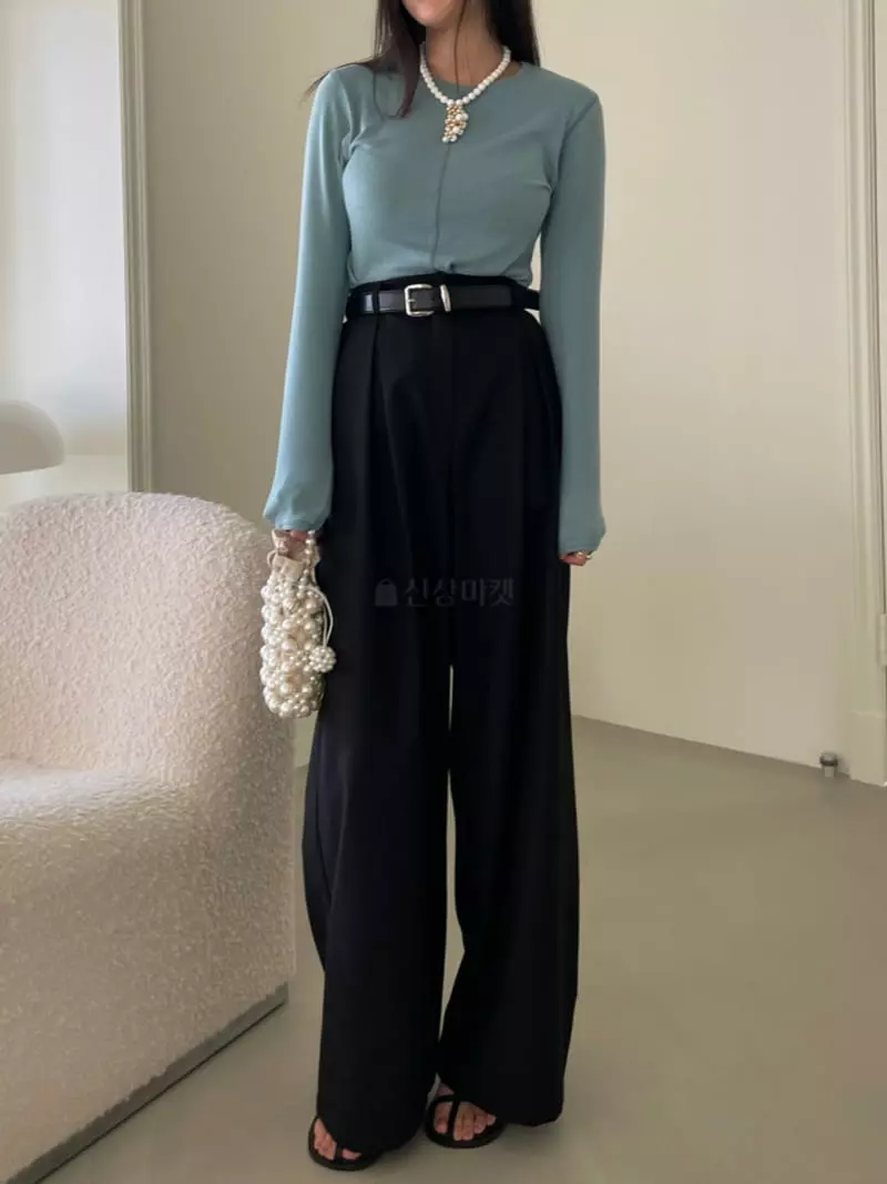 Baguette - Korean Women Fashion - #momslook - Belt Long Pants (belt set) - 3