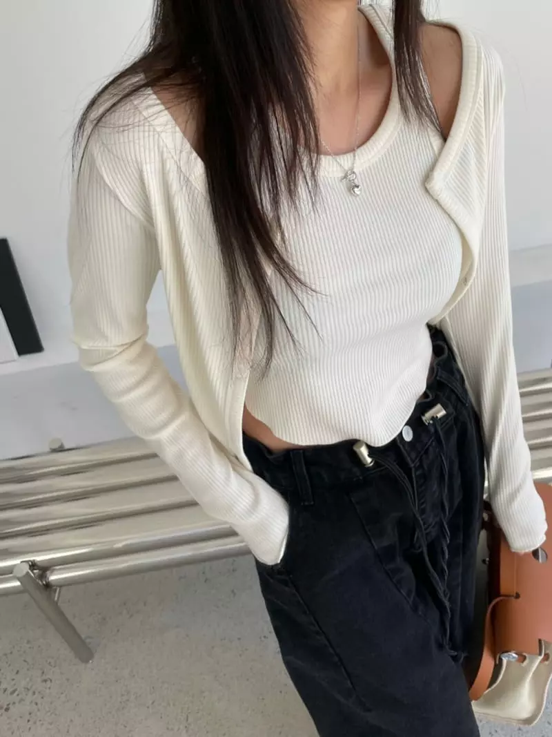 Baguette - Korean Women Fashion - #momslook - Wave Sleevesless Cardigan Set - 2
