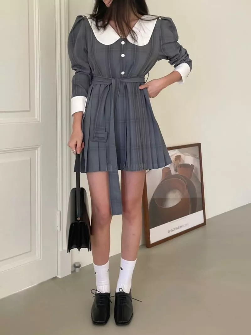 Baguette - Korean Women Fashion - #womensfashion - Pleats Check One-piece