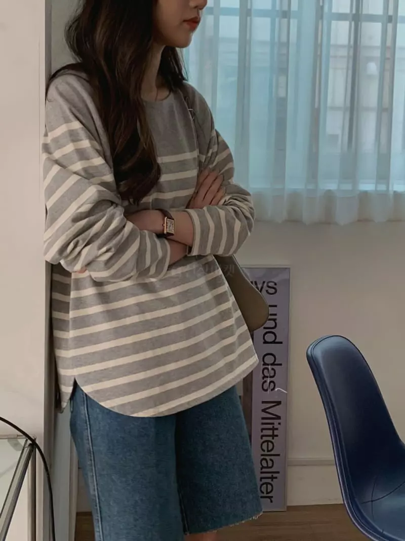 Baking Powder - Korean Women Fashion - #vintageinspired - Saint Stripe Tee - 3