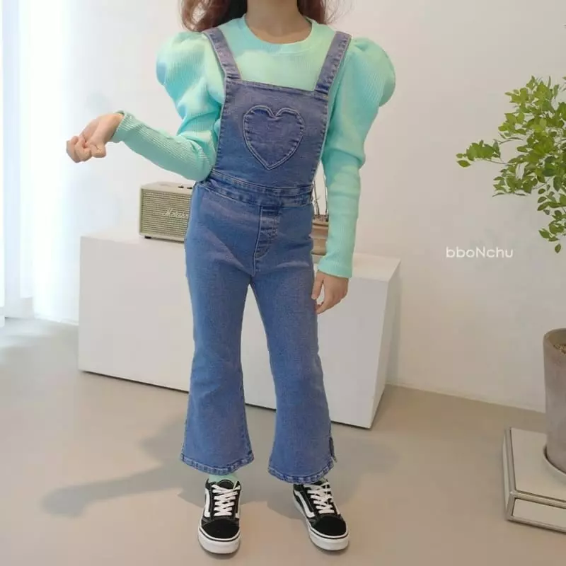 Bbonchu - Korean Children Fashion - #kidsshorts - Heart Dungarees - 2