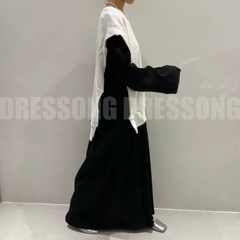 Black Fuchsia - Korean Women Fashion - #momslook - Layered Wrinkles One-piece