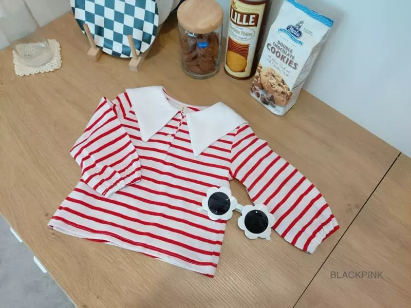 Black Pink - Korean Children Fashion - #Kfashion4kids - Stripes Collar Tee - 9