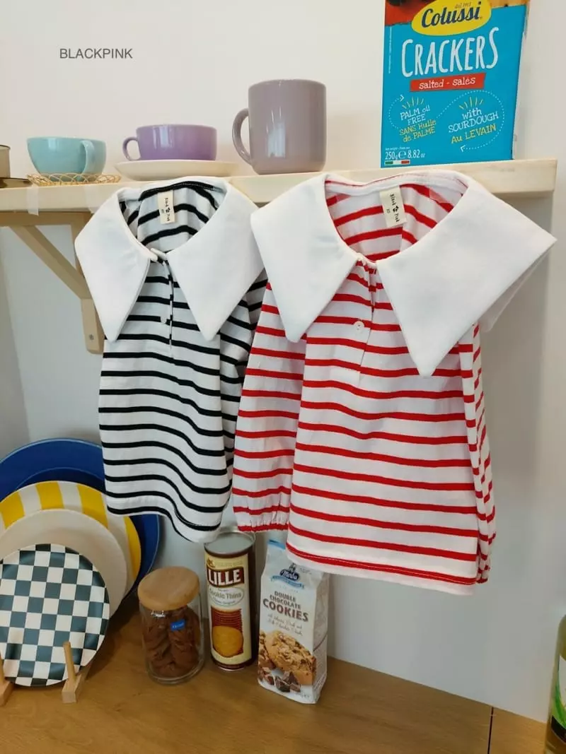 Black Pink - Korean Children Fashion - #childofig - Stripes Collar Tee