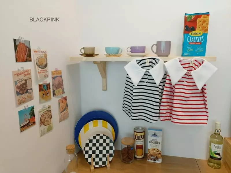Black Pink - Korean Children Fashion - #childrensboutique - Stripes Collar Tee - 2