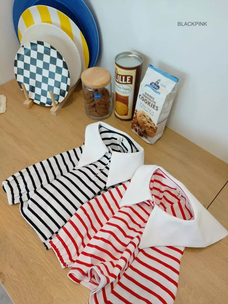 Black Pink - Korean Children Fashion - #designkidswear - Stripes Collar Tee - 3