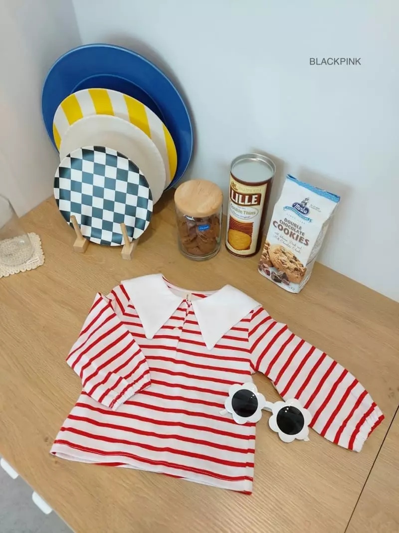 Black Pink - Korean Children Fashion - #designkidswear - Stripes Collar Tee - 4