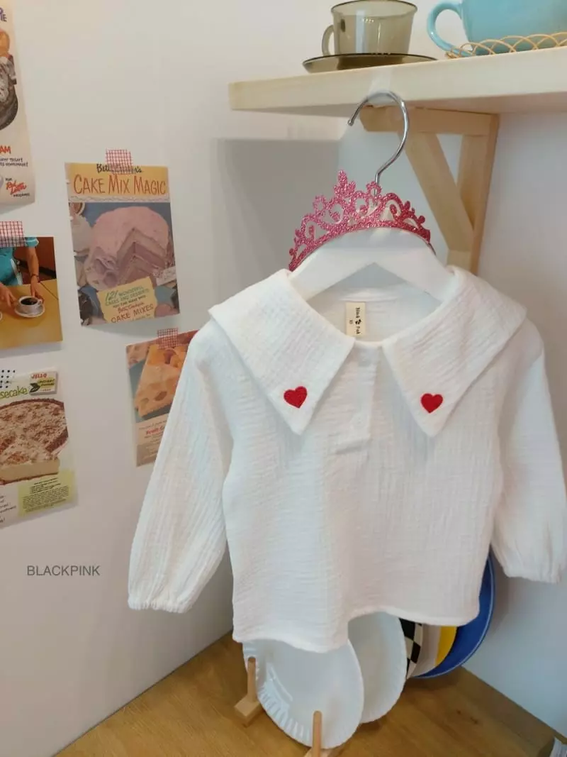 Black Pink - Korean Children Fashion - #fashionkids - Heart Embroidery Blouse - 3