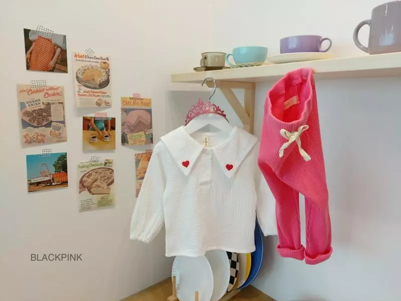 Black Pink - Korean Children Fashion - #fashionkids - Heart Embroidery Blouse - 4
