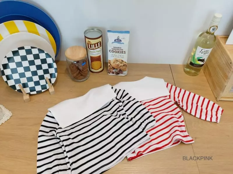 Black Pink - Korean Children Fashion - #kidsstore - Stripes Collar Tee - 7