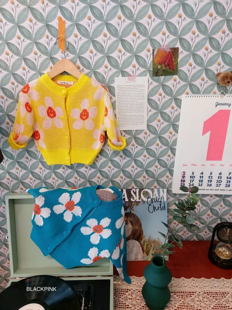Black Pink - Korean Children Fashion - #kidzfashiontrend - Flower Cardigan - 5