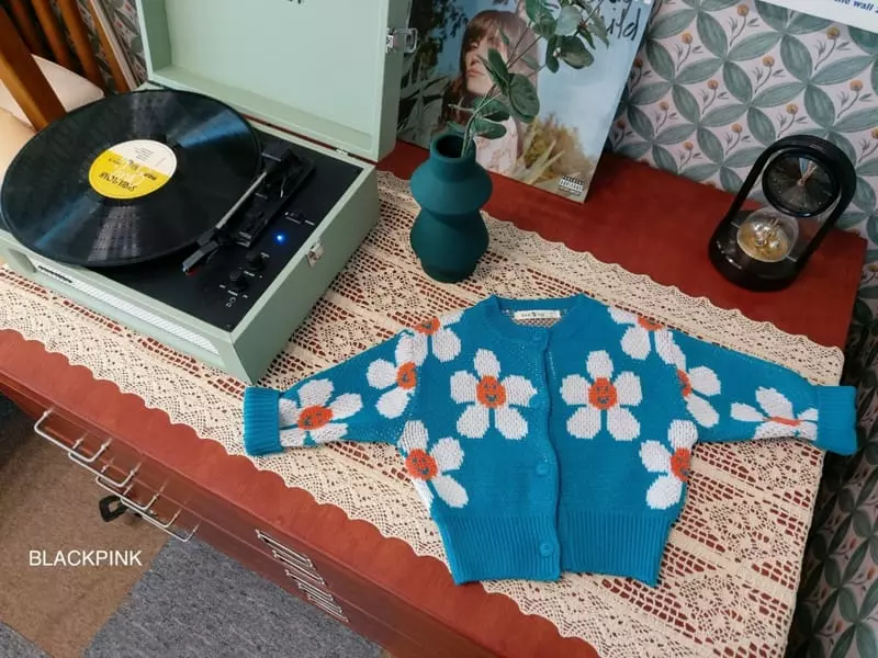 Black Pink - Korean Children Fashion - #littlefashionista - Flower Cardigan - 7