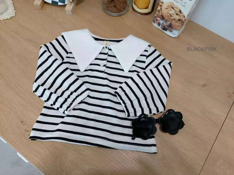 Black Pink - Korean Children Fashion - #littlefashionista - Stripes Collar Tee - 10