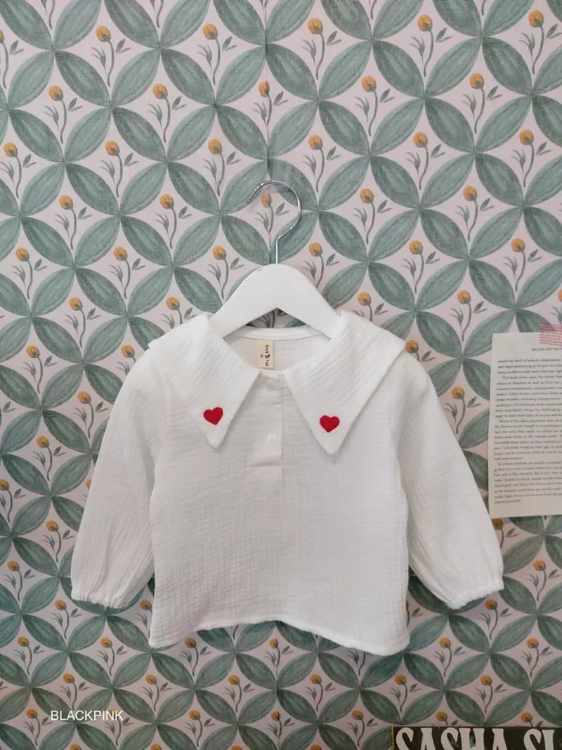 Black Pink - Korean Children Fashion - #magicofchildhood - Heart Embroidery Blouse - 9