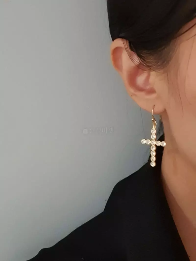 Blancchouette - Korean Women Fashion - #momslook - Cross Earring - 3