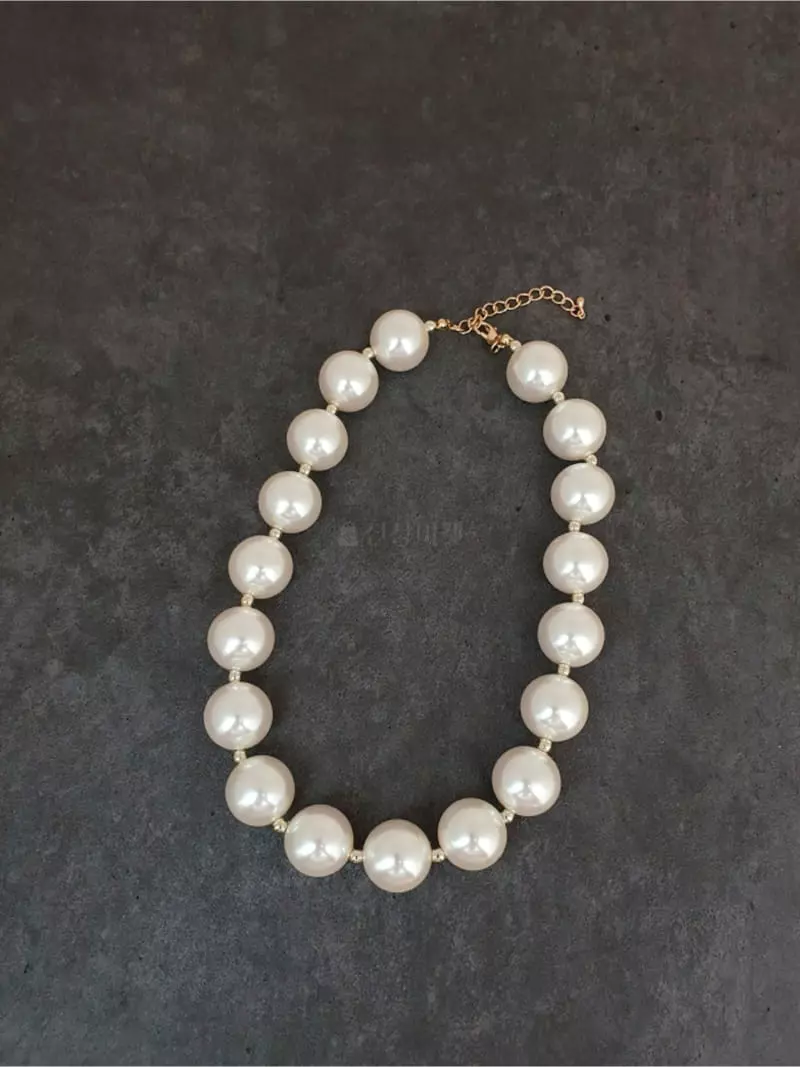 Blancchouette - Korean Women Fashion - #momslook - Big Pearl Necklace