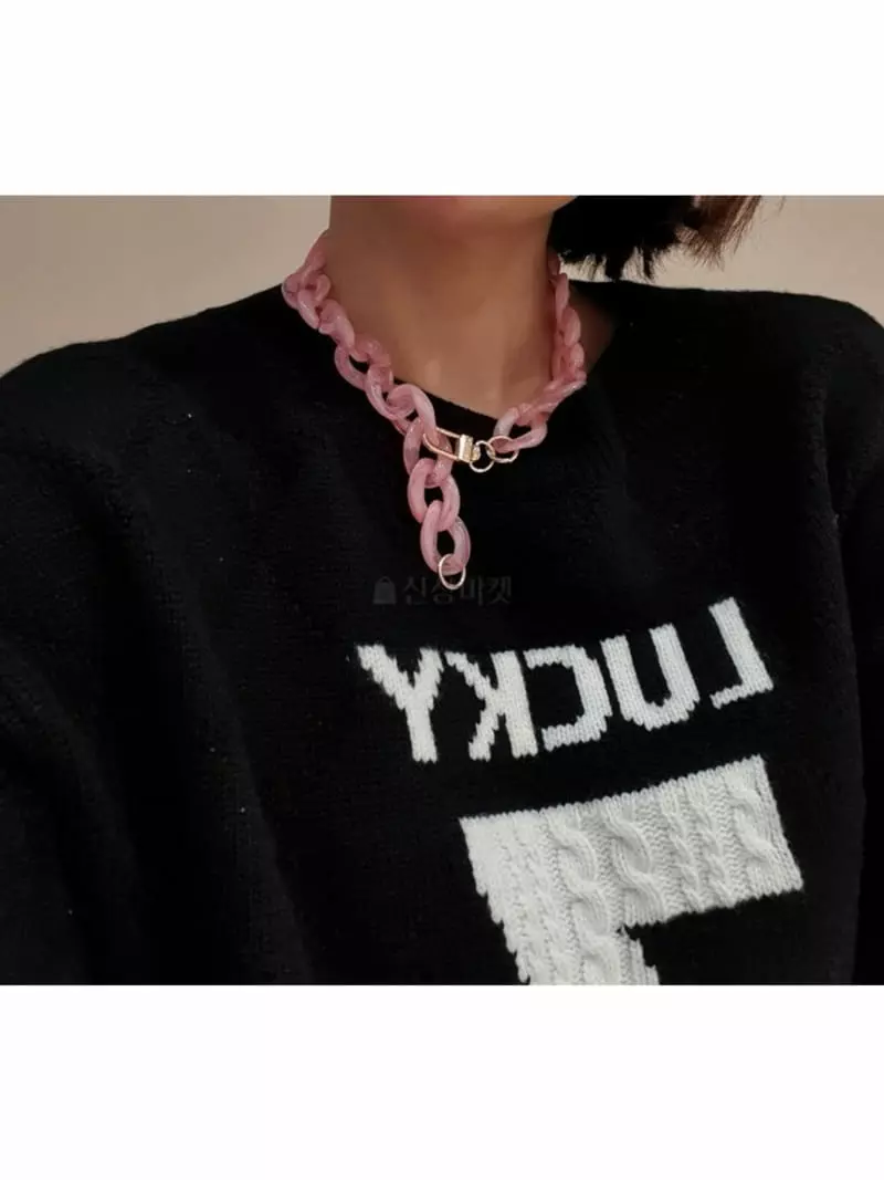 Blancchouette - Korean Women Fashion - #momslook - Pink Chain Necklace - 2