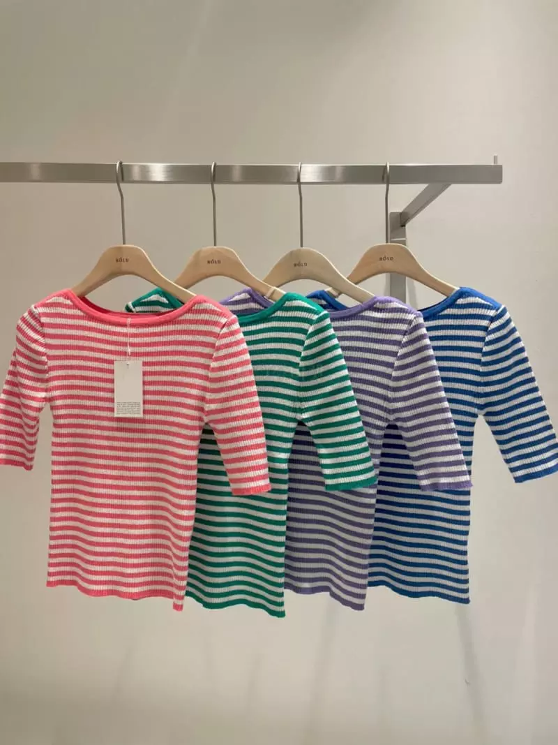 Bold - Korean Women Fashion - #pursuepretty - Lip Stripe Knit Tee - 4