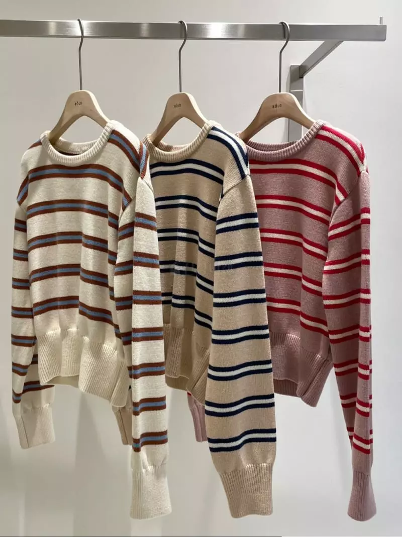 Bold - Korean Women Fashion - #romanticstyle - Round Stripe Knit Tee - 3