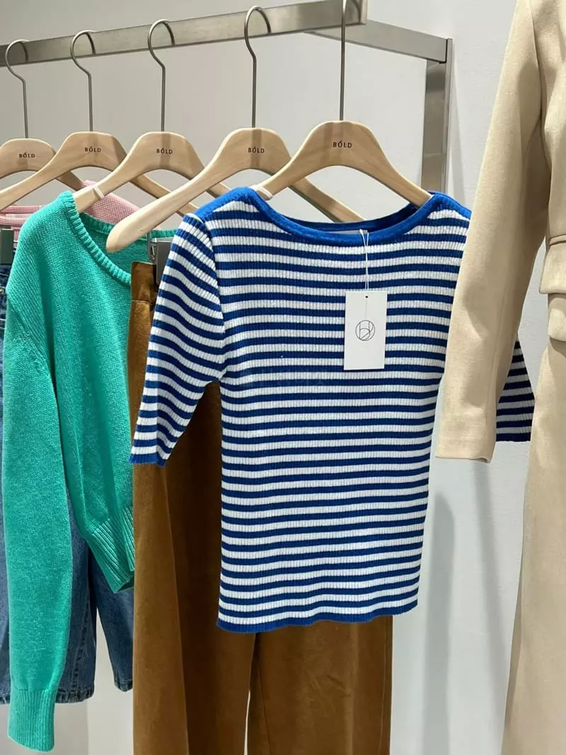 Bold - Korean Women Fashion - #vintageinspired - Lip Stripe Knit Tee
