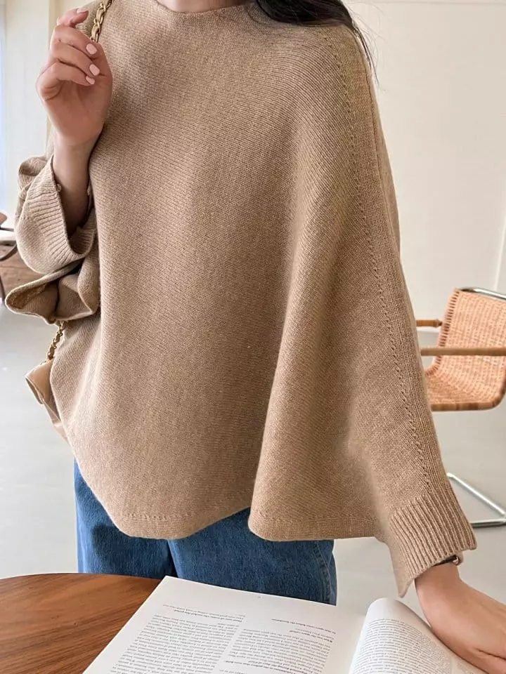 Bowen - Korean Women Fashion - #momslook - Pancho Knit Tee - 2