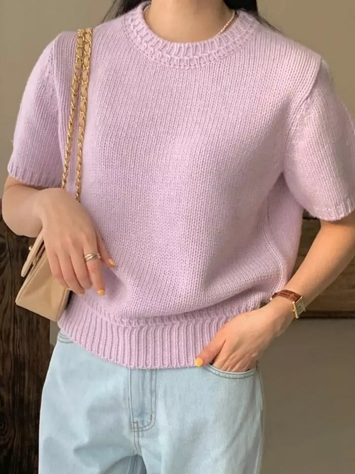 Bowen - Korean Women Fashion - #shopsmall - Cash Crop Knit Tee - 2