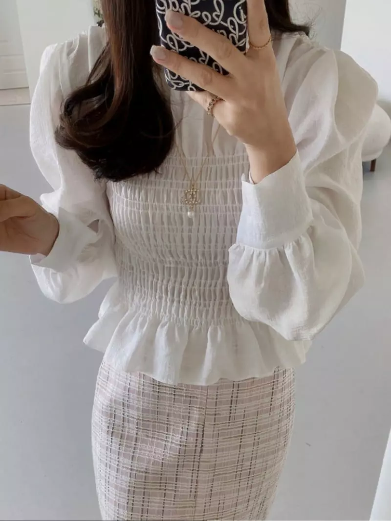 Bplan - Korean Women Fashion - #momslook - Wrinkle Blouse - 3