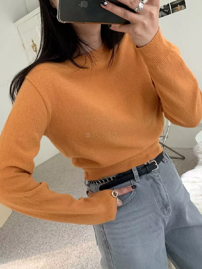 Bplan - Korean Women Fashion - #momslook - Crop knit Tee - 2