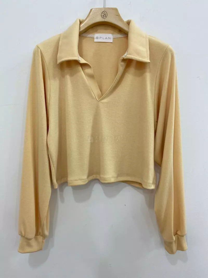 Bplan - Korean Women Fashion - #momslook - Collar Crop Tee - 2