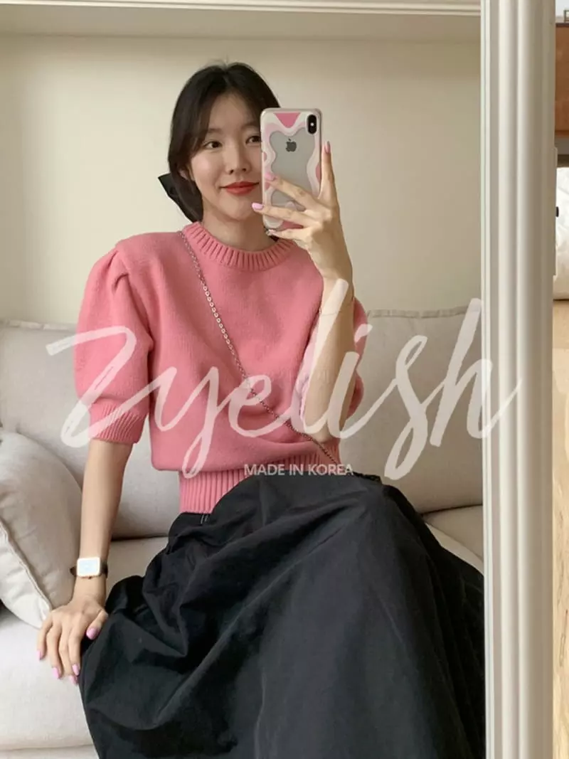 Bplan - Korean Women Fashion - #pursuepretty - Short-sleeved Puff Knit Tee - 3