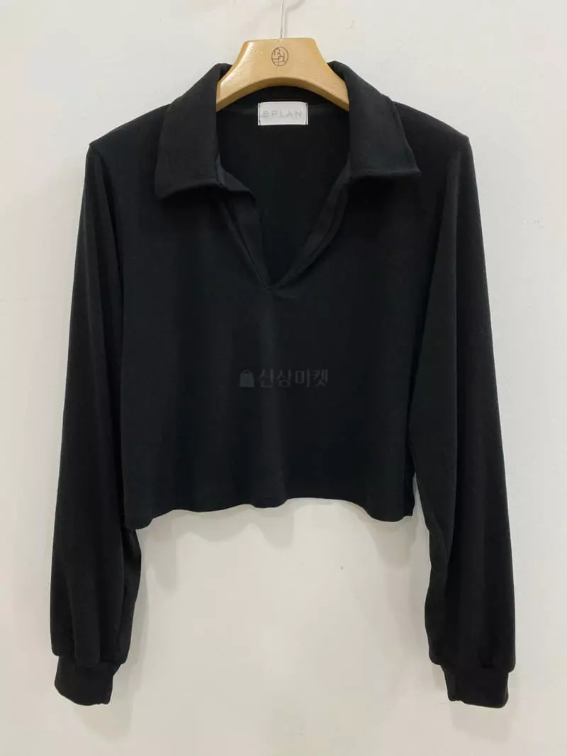 Bplan - Korean Women Fashion - #womensfashion - Collar Crop Tee