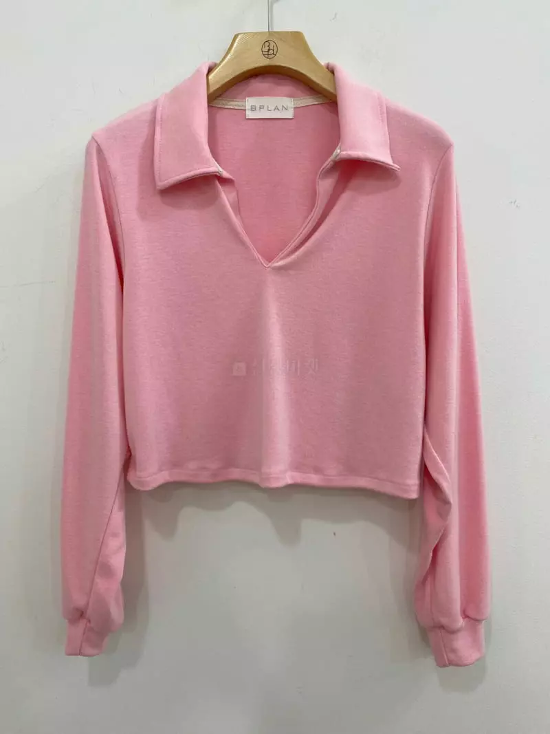 Bplan - Korean Women Fashion - #womensfashion - Collar Crop Tee - 3