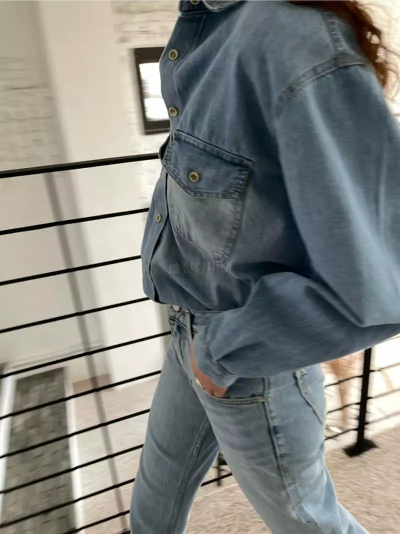 Breathe - Korean Women Fashion - #restrostyle - All Brush Denim Shirt - 4