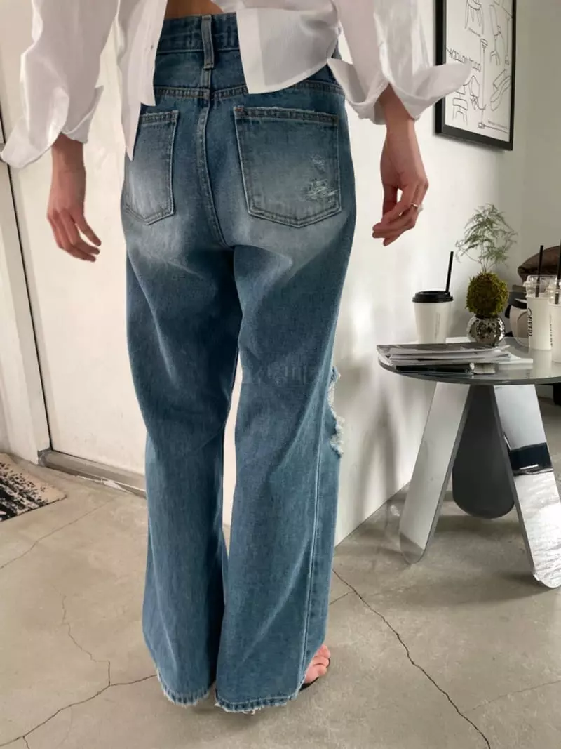 Breathe - Korean Women Fashion - #romanticstyle - Damage Jeans   - 4