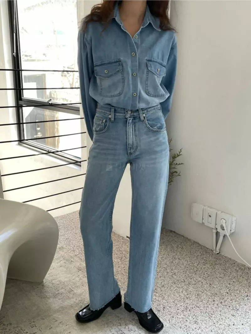 Breathe - Korean Women Fashion - #vintagekidsstyle - All Brush Denim Shirt