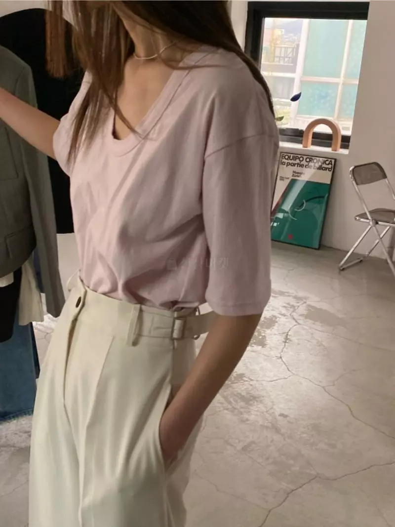 Breathe - Korean Women Fashion - #momslook - Organic U-neck Tee - 4