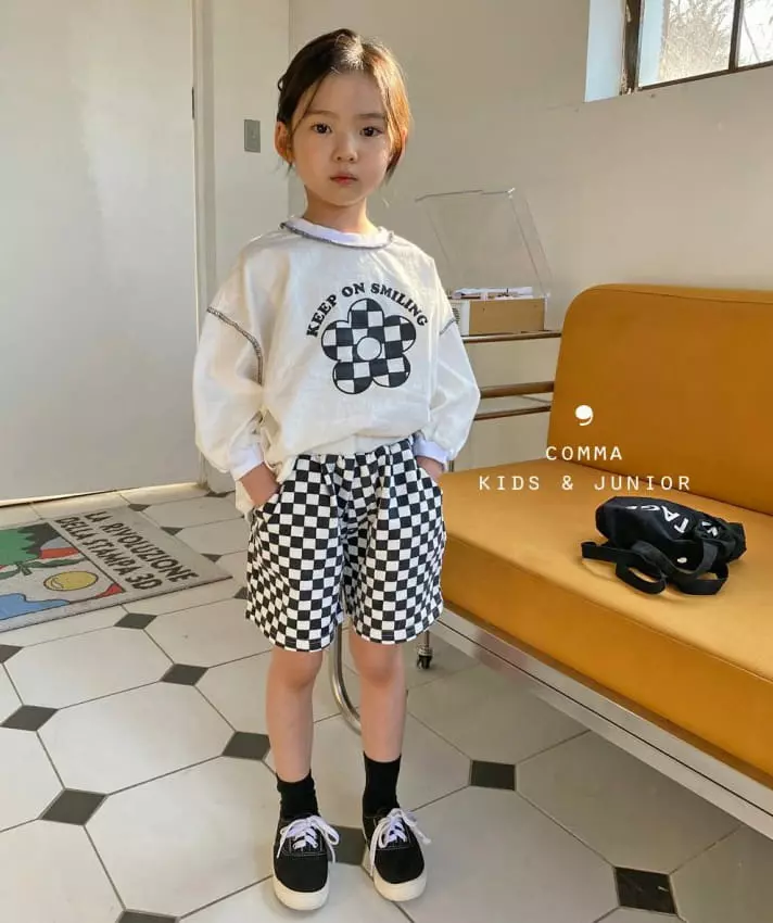 COMMA - Korean Children Fashion Brand - #kidsshorts - Check Flower Tee