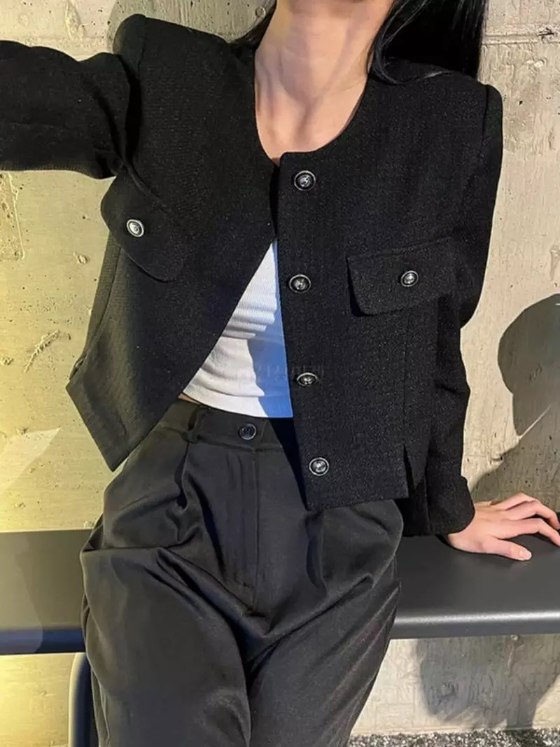 Chapter - Korean Women Fashion - #momslook - No Collar Open Jacket