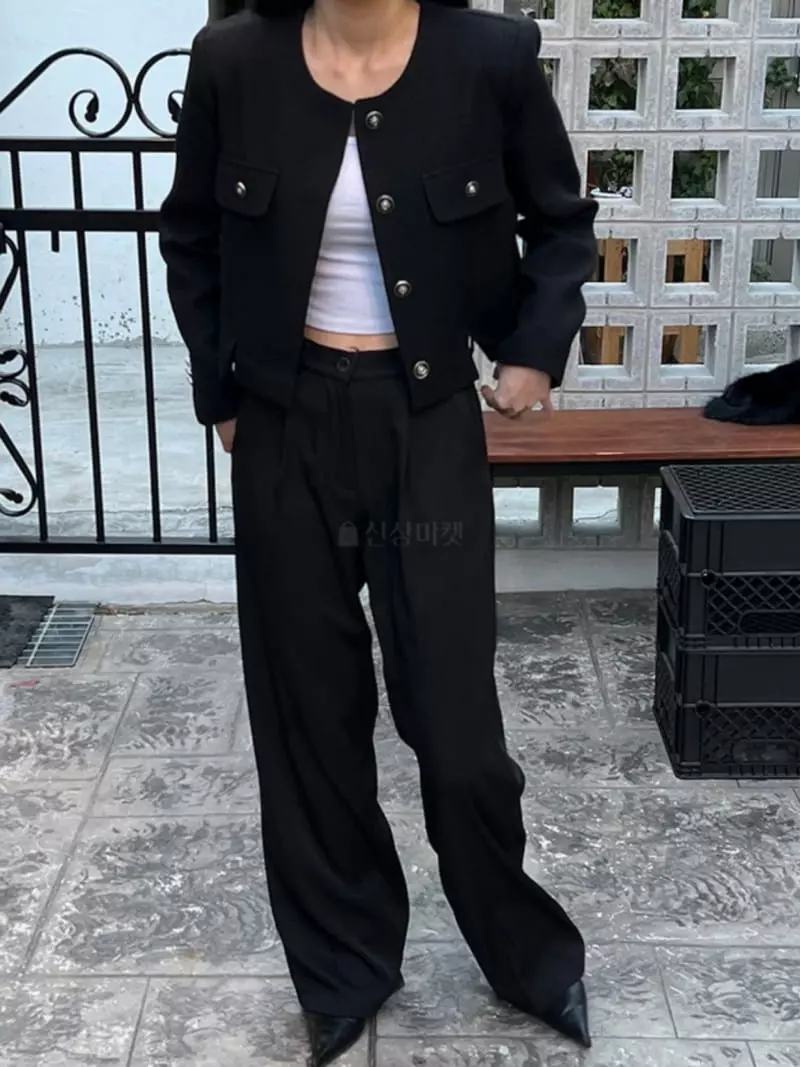 Chapter - Korean Women Fashion - #momslook - No Collar Open Jacket - 3