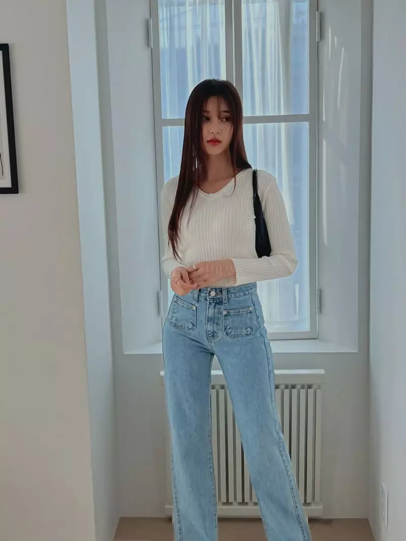 Chapter - Korean Women Fashion - #thatsdarling - Rib V Knit Tee - 3