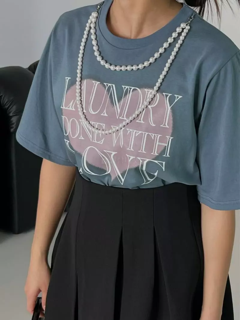 Chapter - Korean Women Fashion - #womensfashion - Pearl Heart Tee (Including necklace)