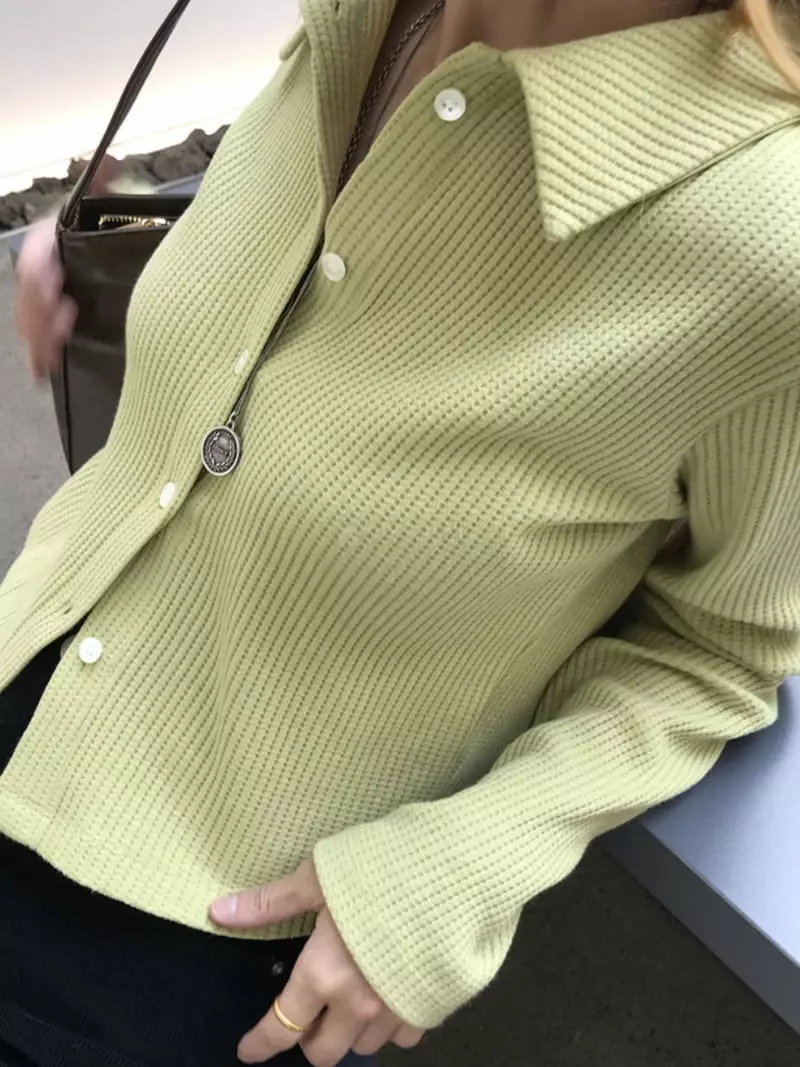 Charlotte - Korean Women Fashion - #momslook - Waffle Collar Tee - 3