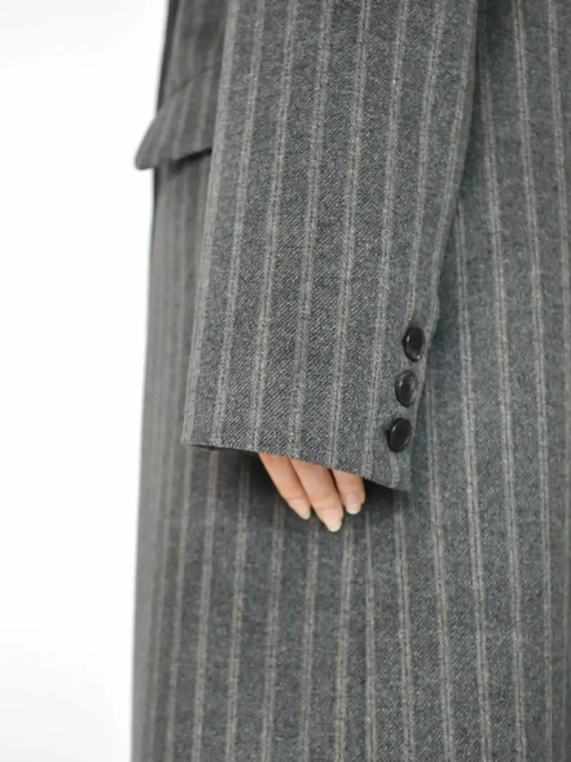 Charlotte - Korean Women Fashion - #restrostyle - Stripe Long Coat - 3