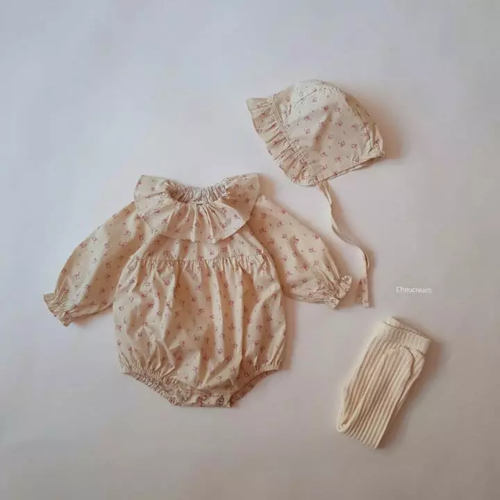 Choucream - Korean Baby Fashion - #babyboutique - Shelly Frill Bodysuit with Bonnet - 5