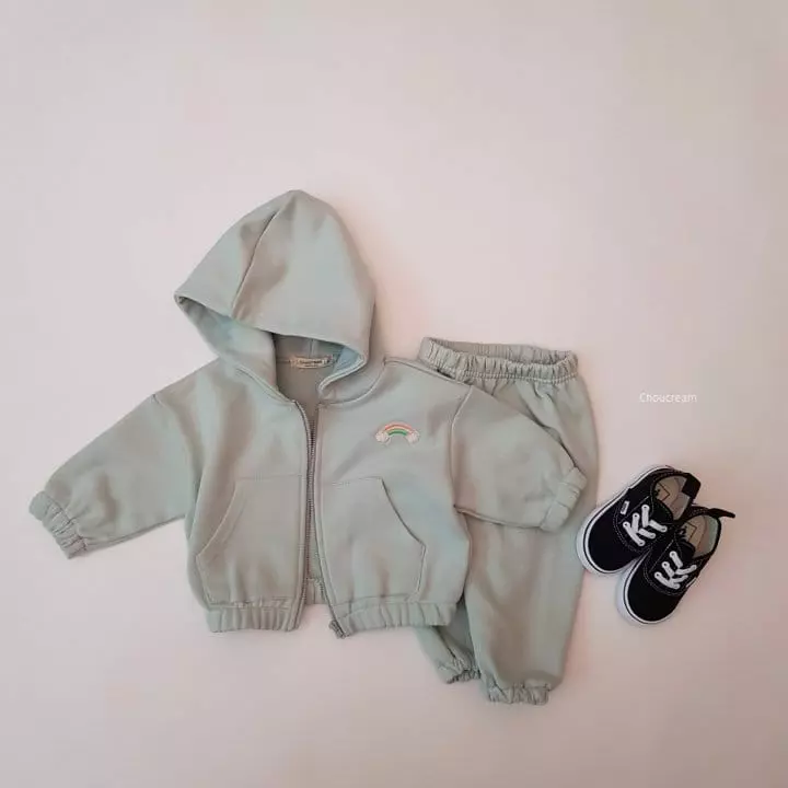 Choucream - Korean Baby Fashion - #babyboutiqueclothing - Rainbow Hoody Zip-up Bottom Set - 8