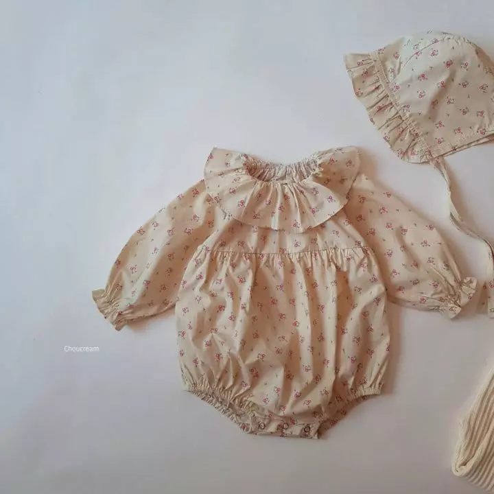 Choucream - Korean Baby Fashion - #babyboutiqueclothing - Shelly Frill Bodysuit with Bonnet - 6