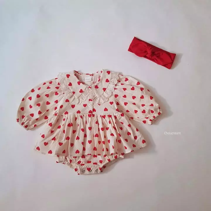 Choucream - Korean Baby Fashion - #babyboutiqueclothing - Hear Frill Collar Bodysuit - 2