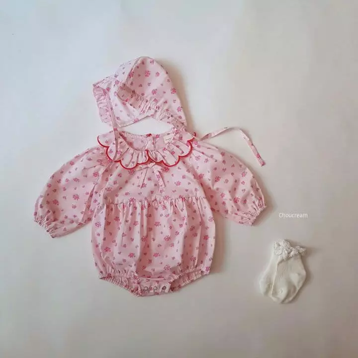 Choucream - Korean Baby Fashion - #babyclothing - Flower Colalr Bodysuit with Bonnet - 12