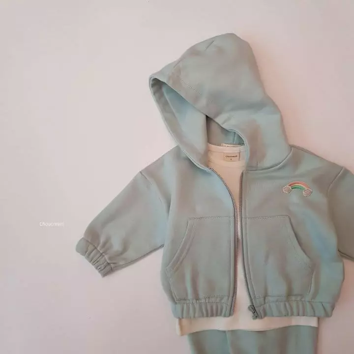 Choucream - Korean Baby Fashion - #babyfashion - Rainbow Hoody Zip-up Bottom Set - 10